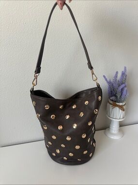 Women's Dark Brown Studded bucket Shoulder Bag